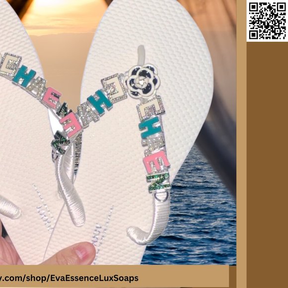 Jeweled Flip Flops, Bling Shoes, Rhinestone/Crystal Sandals, Bling Shoes Sz 6 - Picture 11 of 16